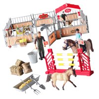 Magideal - Caballo Jinete Playset Juguete Simulación Granero Juguete Adorno Decoración De Escritorio Juguetes Ecuestres Para Edades 3 4 5 6 7 8 Años Niños Niñas