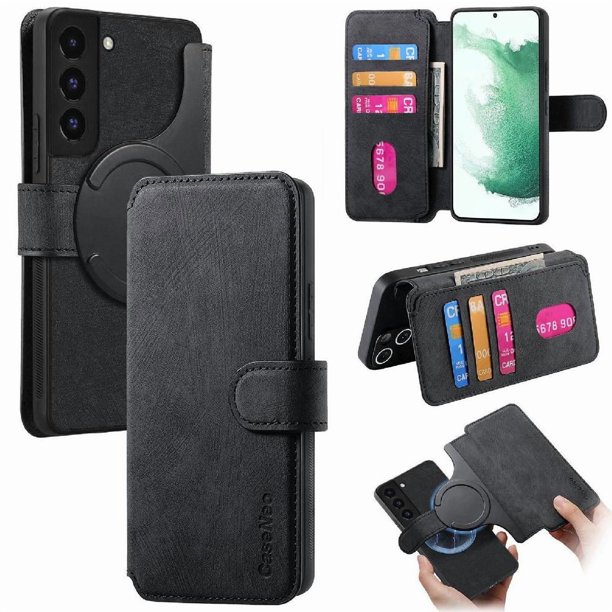 Funda Billetera Magnética para Samsung Galaxy S22 Plus Soporte Tarjetas Desmontable Negro