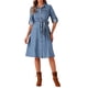 thumbnail image 2 of INSPIRE CHIC Vestido de mezclilla para mujeres de regreso a clases con mangas largas, botones, línea A, cinturón, vestido clásico de mezclilla M azul claro, 2 of 6