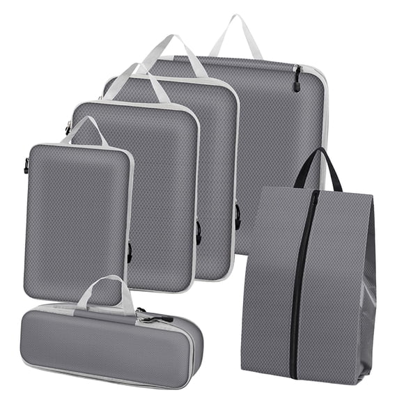 6 x organizador de equipaje bolsas de almacenamiento de viaje artículos esenciales de viaje ropa de nailon bolsa de lavandería malla cremallera organi gris
