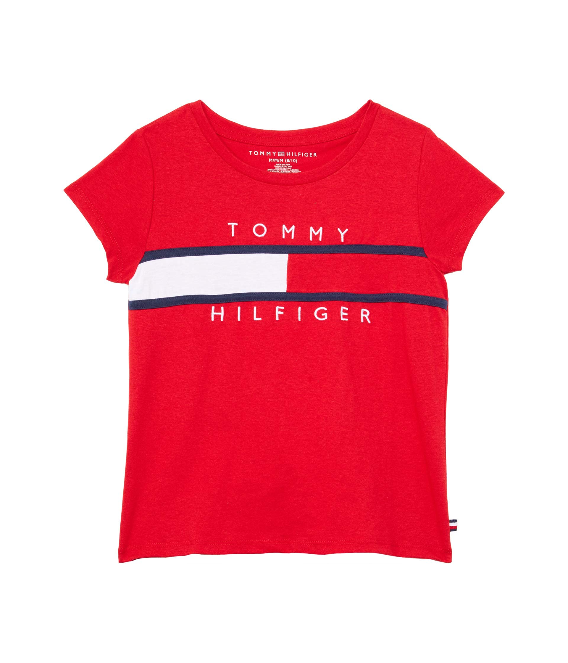 Camiseta Tommy Hilfiger Para Niña Con Diseño De Bandera Regia Roja, Talla 7