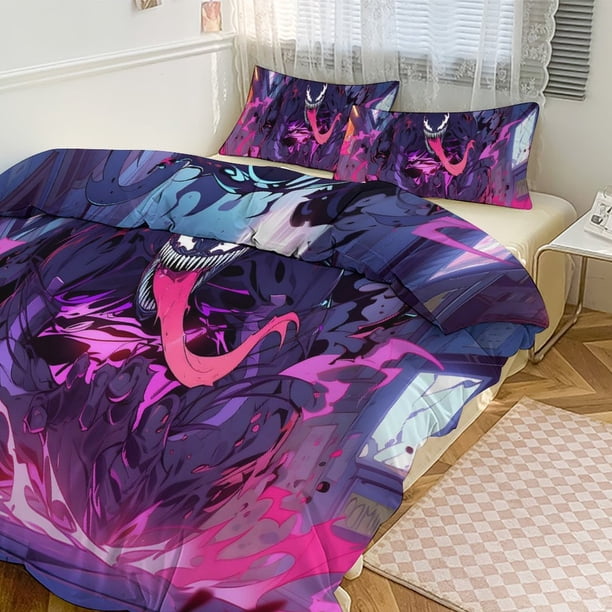 Venom Print Bedding Set Pattern Duvet Cove Set 3 Pieces 1 Quilt Cover And 2 Pillowcases for Women Men Teens