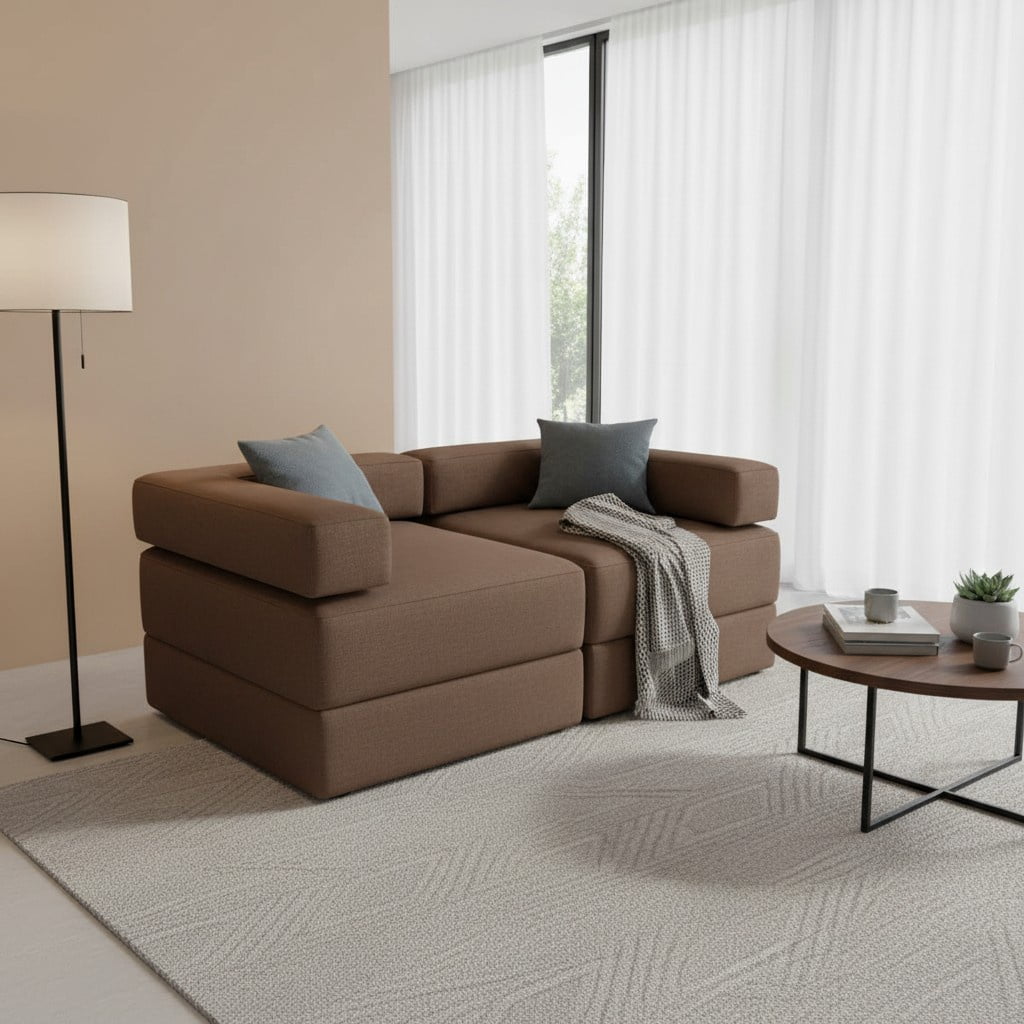 Diseños Valestrini - Sofa Cama Arkos Dos Cuerpos En Lino Chocolate