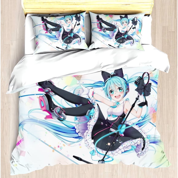 Hatsune Miku Anime Duvet Cover Set Comforte Printed Cartoon Twin Size Bedding Sets Christmas Gifts 3-piece