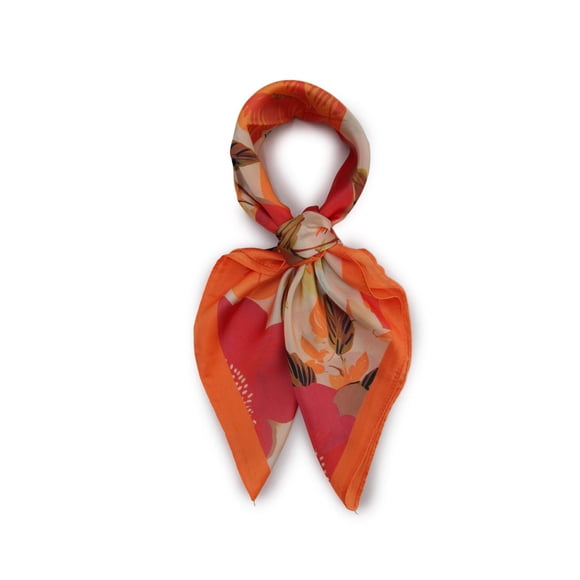 Pañuelo tipo seda 70 x 70 estampado floral naranja Talla Única
