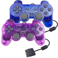 Genérico - 2 Pack Mando Con Cable Ps2, Doble Shock Gamepad Para Consola Playstation 2 - Doble Vibración-Violeta Claro Y Azul Claro