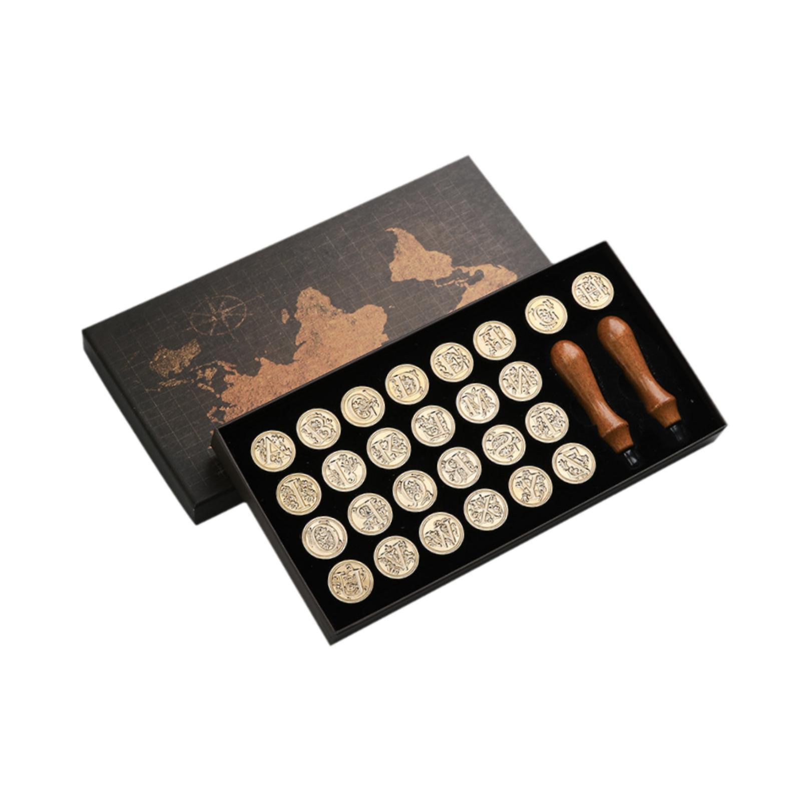 Magideal - Kit De Sello De Cera Del Alfabeto, Sello De Sellado, Caja De Regalo De 26 Letras, Juego De Sello De Cera Para Tarjeta De Invitación, Vacaciones, Boda, Regulares 25 Cm.
