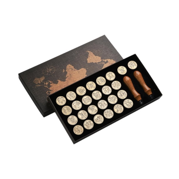 Kit de Sello de Cera Del Alfabeto, Sello de Sellado, Caja de Regalo de 26 Letras, Juego de Sello de Cera para Tarjeta de Invitación, Vacaciones, Boda, Regulares 25 cm.