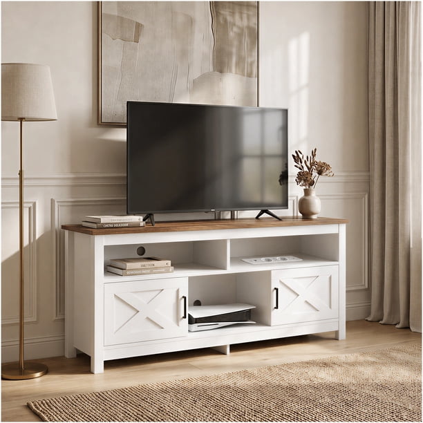 Rack Tv 150x40x66cm 2 Puerta Con Enchufe Estilo Europeo Color Blanco Con Marron Blanco/marrón