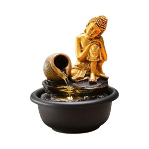 Magideal - Mini Decoración De Resina, Estatua De Buda, Característica Del Agua, Decoración Feng Shui, Fuente De Agua Interior Para Escritorio, Decoración De Sala Buda Durmiente