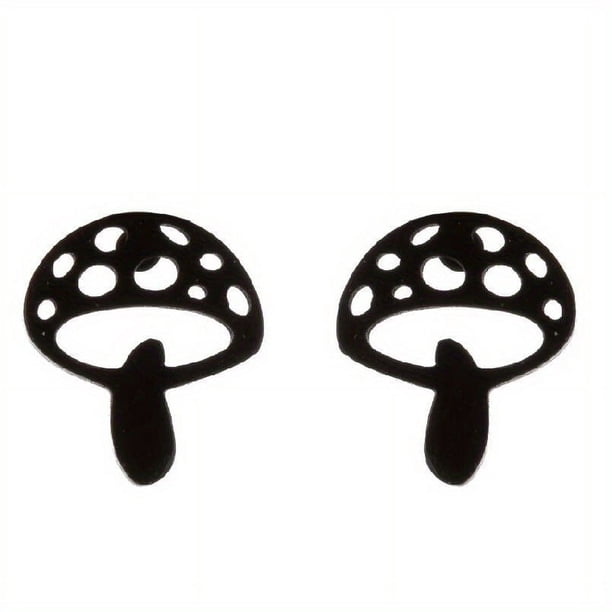 1pair Cartoon Mushroom Design Stainless Steel Stud Earrings - Perfect for Men's Wedding Parties!