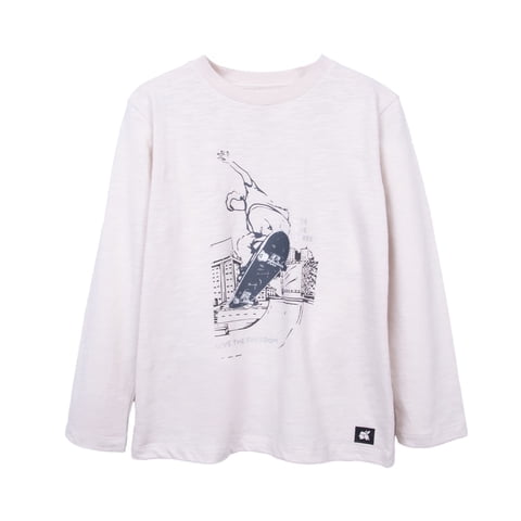 Pillin - Polera Niño Manga Larga Estampado Skater Beige