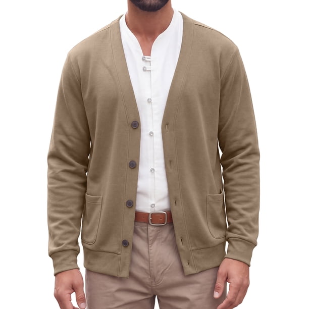 INSPIRE CHIC Suéter de Cárdigan para Hombre con Botones, Manga Larga, Cuello en V, Tejido Casual con Bolsillos, Talla S, Marrón