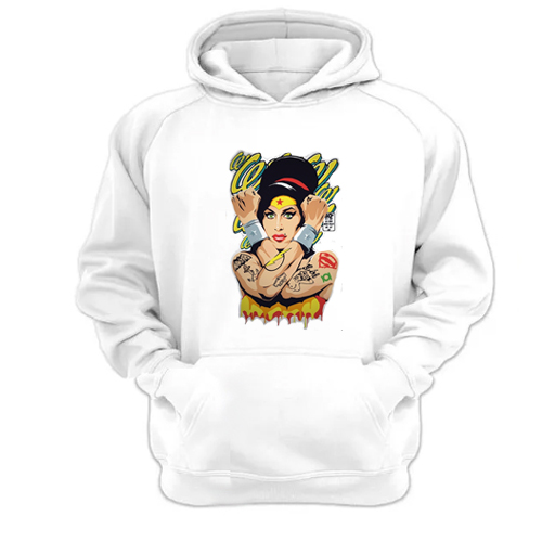 Genérico - Polerón Canguro Amy Winehouse Blanco Talla L Unisex