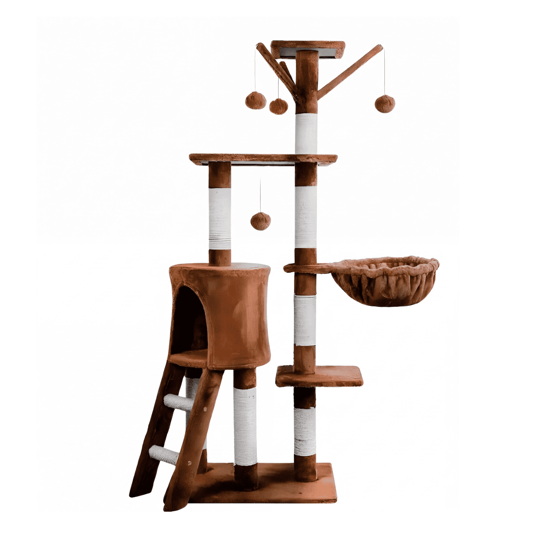 Torre Arbol Rascador Gatos Belugterciopelo Con Casa Y Cuna Color Caqui