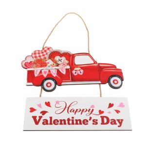Magideal - Letrero De Feliz Día De San Valentín, Decoraciones Del Día De San Valentín, Decoración De Camión De Madera, Letrero De Puerta Del Día De San Valentín