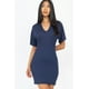 thumbnail image 1 of Saronite Vestido Mini Básico Ajustado de Manga Corta con Cuello en V, Azul Marino (para Mujer), 1 of 5