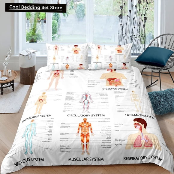 Human Anatomy Duvet Cover Body Structure Organ Bedding Set Medical Education Cell Biology Soft Polyester Quilt Cover Bed Sheets