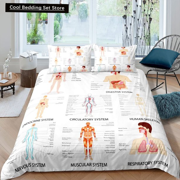 Human Anatomy Duvet Cover Body Structure Organ Bedding Set Medical Education Cell Biology Soft Polyester Quilt Cover Bed Sheets