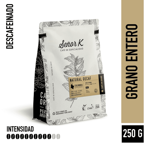 Café Descafeinado Grano Entero Señor K Colombia Natural 250g