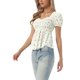 thumbnail image 4 of INSPIRE CHIC Blusa Floral para Mujer de Regreso a Clases Cuello Corazón Manga Corta Abullonada Top Peplum Fruncido Beige S, 4 of 6