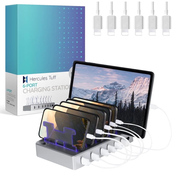 Estación De Carga 6 Puertos Usb Rápida Plata