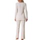 thumbnail image 3 of INSPIRE CHIC Conjunto de Salón de Punto Acanalado para Mujer, Conjunto de Pijama de Dos Piezas con Top de Manga Larga y Pantalones, Talla S, Blanco, 3 of 5