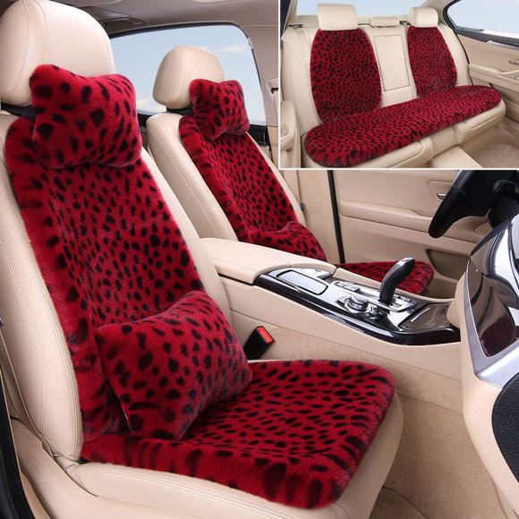 Fundas de asiento Seemehappy rojo con estampado de leopardo, ajuste universal
