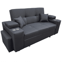 Camila Home - Sofá Cama Elite 2 Plazas Negro Lino Tokio Con Baúles Y Puffs