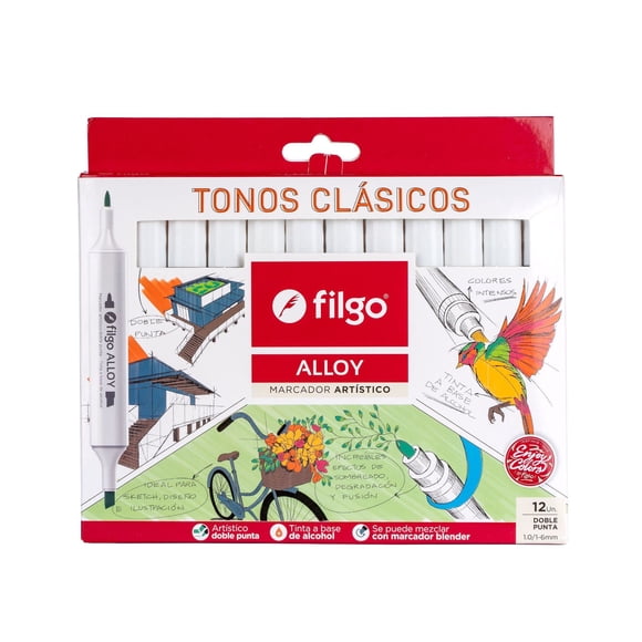 Marcador artístico doble punta alloy 12 tonos clásicos