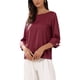 thumbnail image 4 of INSPIRE CHIC Blusa de Satén para Mujer Elegante Casual Cuello Barco Manga 3/4 Camisa de Trabajo XS Rojo Oscuro, 4 of 6