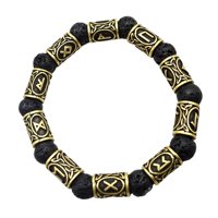 Ioensy - Runa Vikinga Cuentas Antiguas Pulsera Lava Piedra Brazaletes Accesorios Para Hombres Bronce