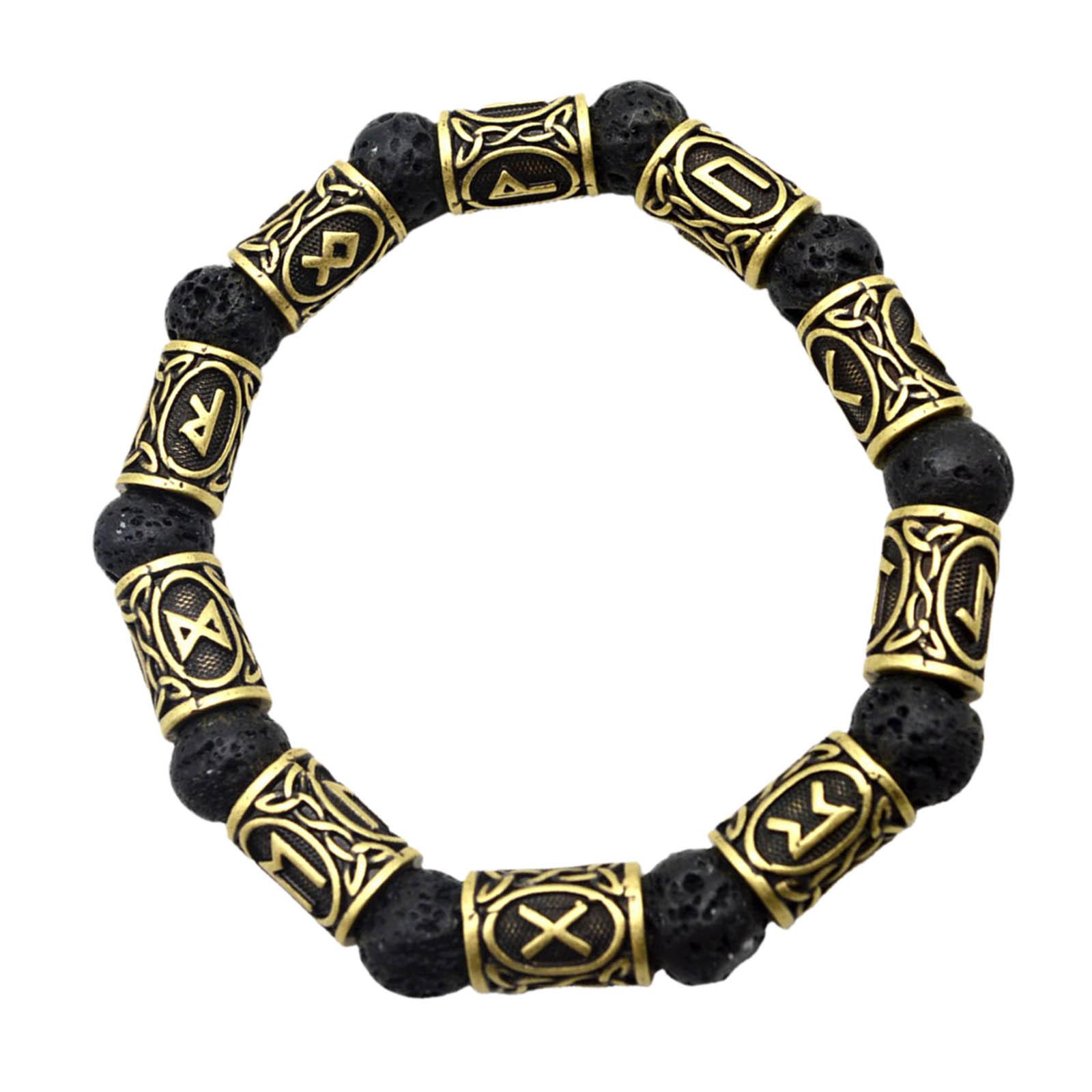 Ioensy - Runa Vikinga Cuentas Antiguas Pulsera Lava Piedra Brazaletes Accesorios Para Hombres Bronce