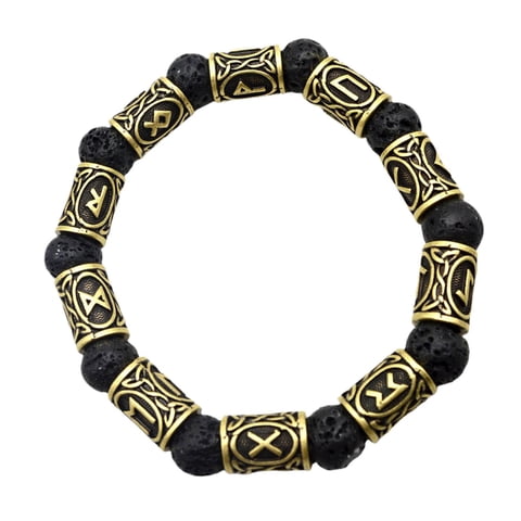 Ioensy - Runa Vikinga Cuentas Antiguas Pulsera Lava Piedra Brazaletes Accesorios Para Hombres Bronce