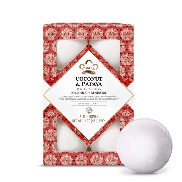Bombas de baño Nubian Heritage de coco y papaya, 6 x 45 ml