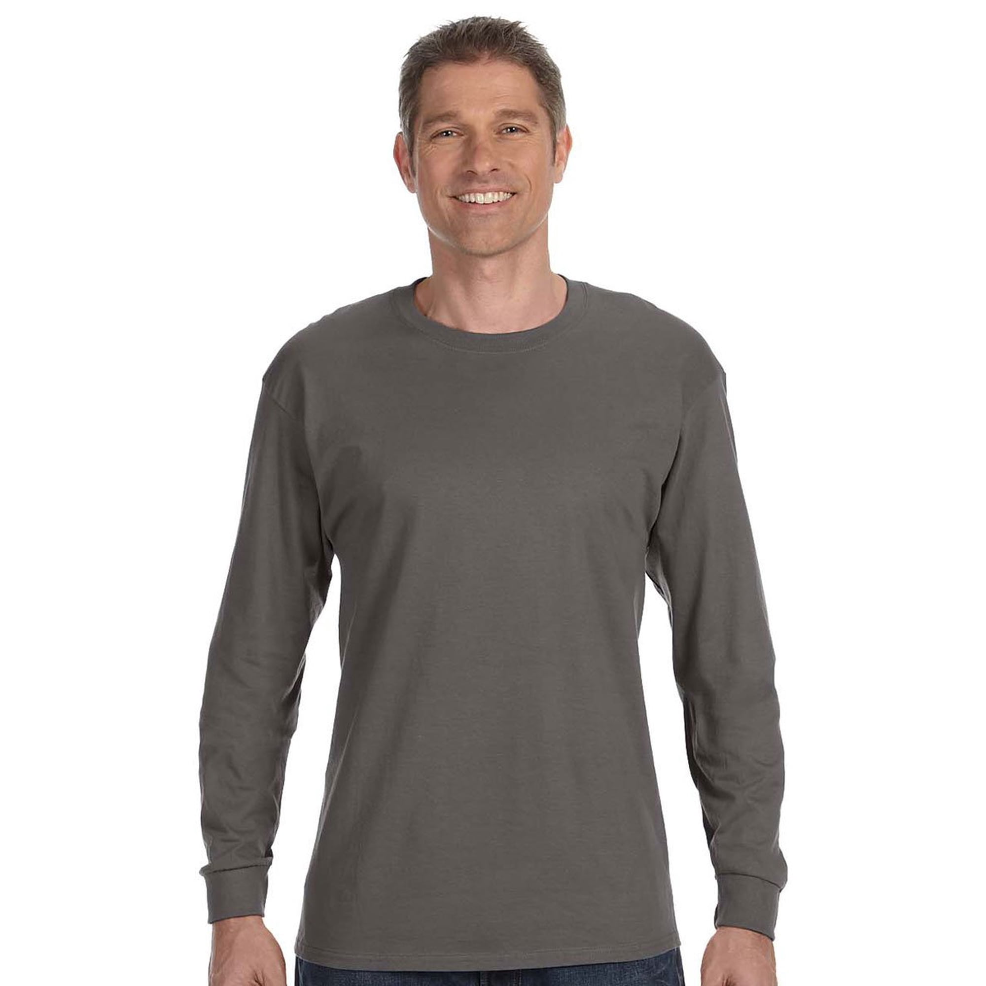 Camiseta Hanes Tagless Tagless De Manga Larga Gris Ahumado Comfortsoft Cotton