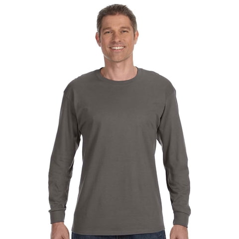 Camiseta Hanes Tagless Tagless De Manga Larga Gris Ahumado Comfortsoft Cotton