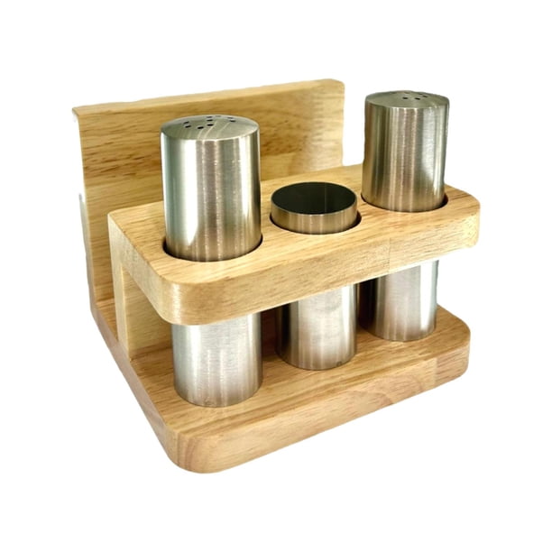 Salero Y Pimentero, Organizador De Tarros Para Condimentos, Azúcar, Pimienta, Cocina, Acero Inoxidable, Madera