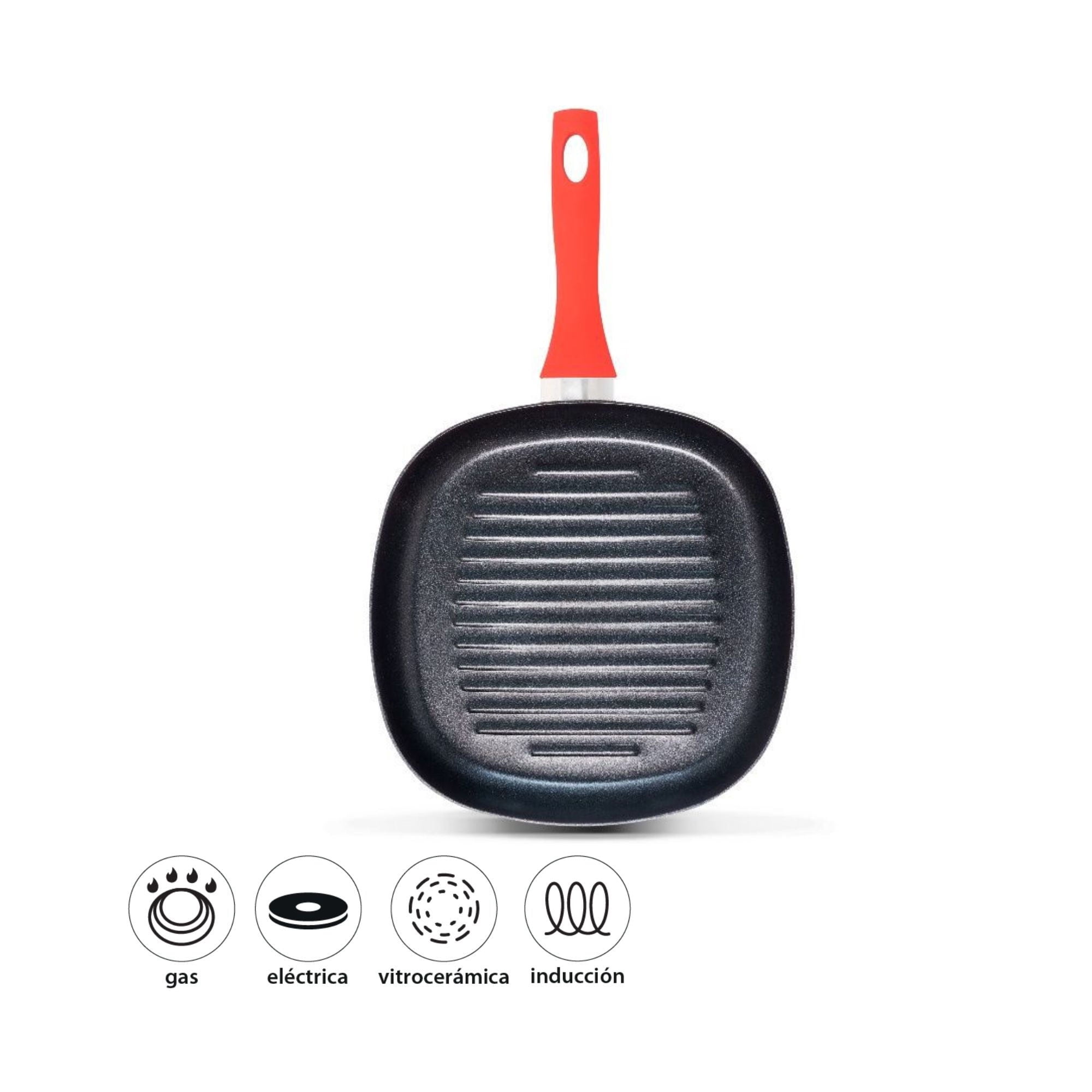 Wens - Sartén Grill Antiadherente 28 Cm Firenze Aluminio Negro - Rojo 1 Piezas