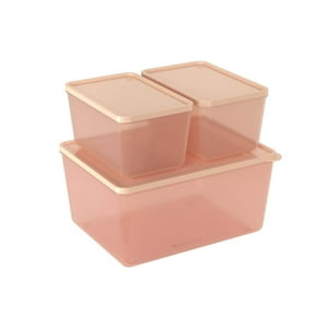Coza - Juego 3Pzs Contenedores 600Ml+600Ml+2,20L De Plastico Basic Rosa Blush + Rosa Blush Electrico