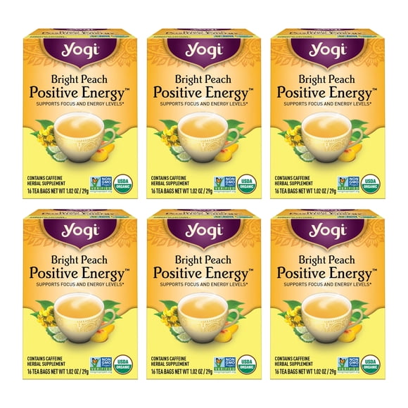 Tea Yogi Peach Bergamot Bright Day Organic 16 bolsitas de té x6