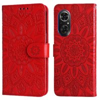 Funda Tipo Cartera Foxdock Para Honor 50 Se , Diseño Girasol En Relieve, Cuero Pu, Cierre Magnético, Soporte Y Tarjetero