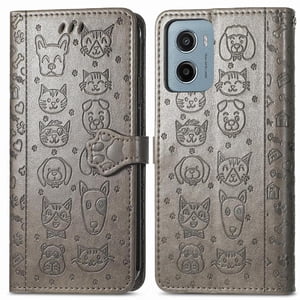 Funda Cartera Foxdock Para Motorola Moto G05 , Flip Pu Con Relieve De Gatos Y Perros, Tarjetero Y Soporte