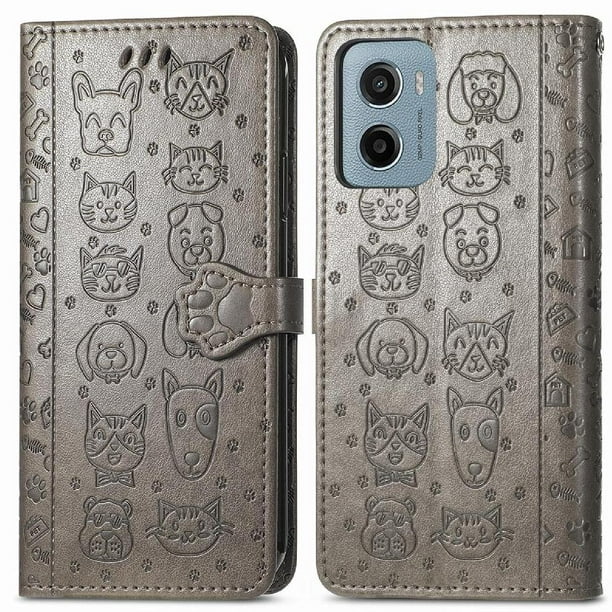 Funda Cartera FOXDOCK para Motorola Moto G05 , Flip PU con Relieve de Gatos y Perros, Tarjetero y Soporte