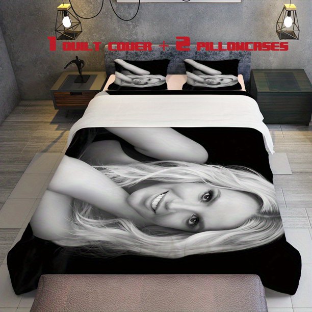 3pcs Britney Spears Themed Bedding Set Duvet Cover and Pillowcases with Multicolor Print