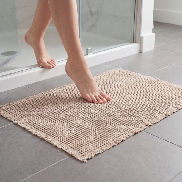 REGALWOVEN Alfombra de Baño con Flecos de Waffle Suave Absorbente para Lavandería Lavable Alfombras de Baño Gruesas Regalos para el Hogar Bohemia Caqui 18" x 30"