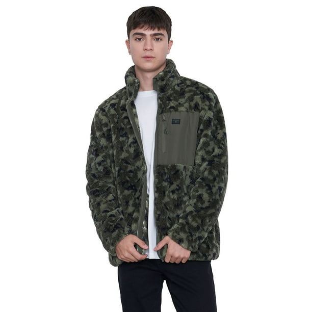Polerón Hombre Coral Print Full Zipper Verde Militar Corona