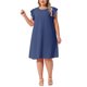 thumbnail image 1 of Agnes Orinda Vestidos de Verano para Mujer Tallas Grandes de Escuela y Universidad, Manga Volante, Cuello Redondo, Casual de Playa, Midi, 3X Azul Marino, 1 of 5