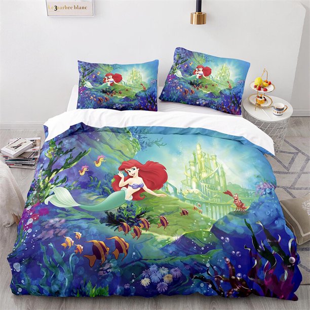 Cover Bedding Set Happy Little Mermaid Ariel Special Kids Gift3-Piece Bedding Set (1 Duvet Cover + 2 Pillow Shams)