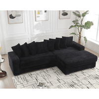 M&Ms - [New Arrived] [Video Provided] Oversized Two-Piece Couches, L Shaped Sofa, Corduroy, Right Chaise Daybed,With Armrests,Eight Throw Pillows,Corner Sofa,Easy To Assemble, Black